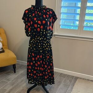 Banana Republic Black Midi Dress with Red and Yellow Floral